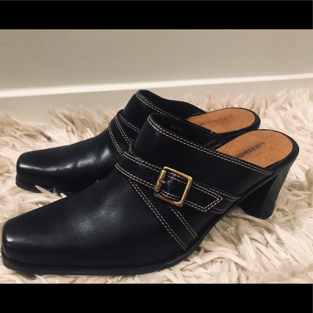 Vintage Genuine Leather Black Mules -Liz Claiborne